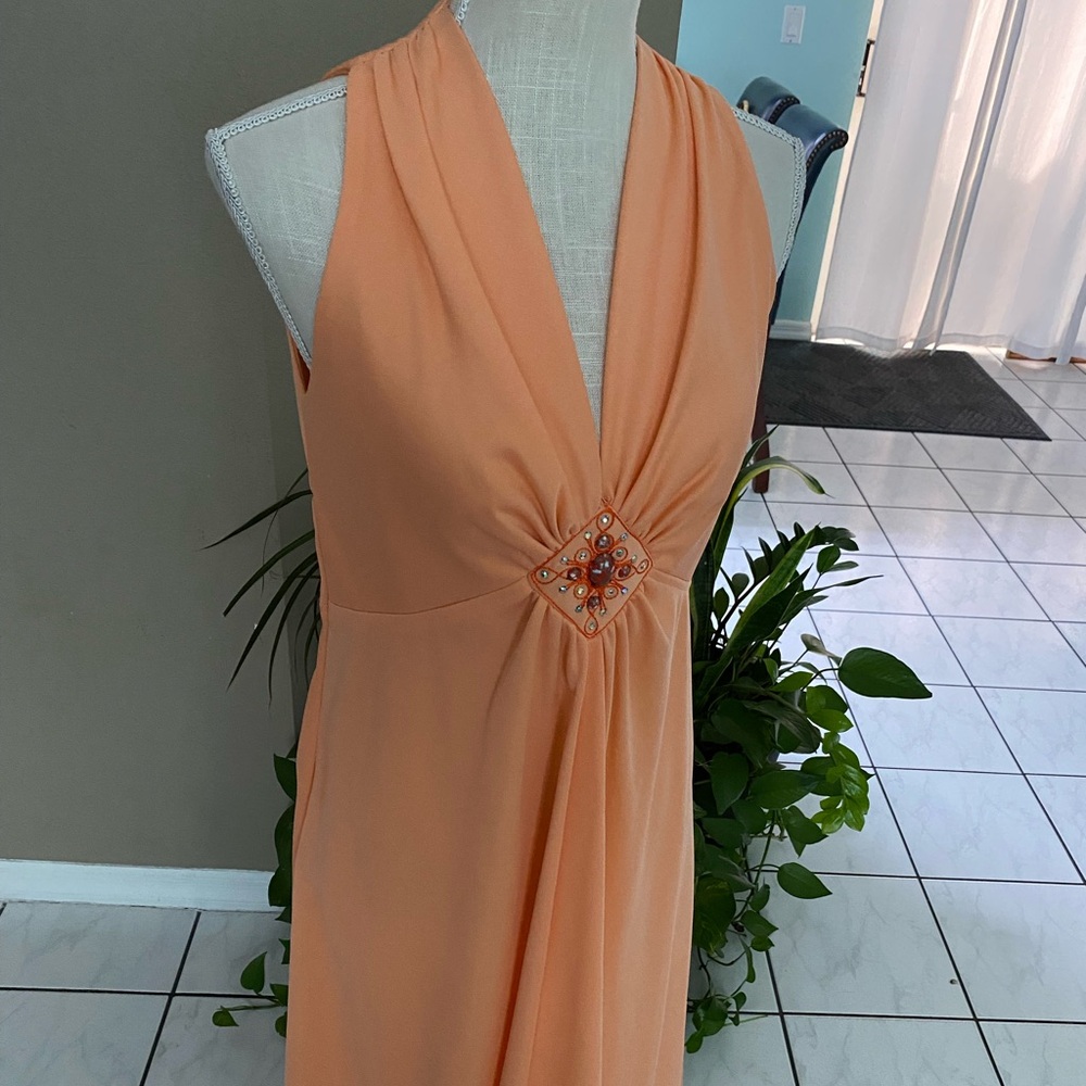 Vintage 2 pc Halter Dress Gown Jacket 70s Knit JC Penneys Coral Embellished 70s - Picture 4 of 16